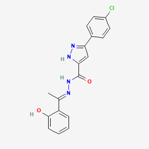 molecular formula C18H15ClN4O2 B11973333 3-(4-CL-Phenyl)-N'-(1-(2-hydroxyphenyl)ethylidene)-1H-pyrazole-5-carbohydrazide 