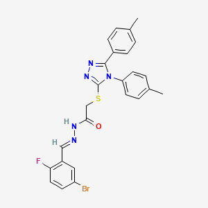 molecular formula C25H21BrFN5OS B11973419 2-{[4,5-bis(4-methylphenyl)-4H-1,2,4-triazol-3-yl]sulfanyl}-N'-[(E)-(5-bromo-2-fluorophenyl)methylidene]acetohydrazide 