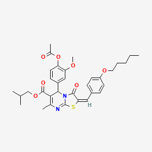 molecular formula C33H38N2O7S B11973617 Isobutyl (2E)-5-[4-(acetyloxy)-3-methoxyphenyl]-7-methyl-3-oxo-2-[4-(pentyloxy)benzylidene]-2,3-dihydro-5H-[1,3]thiazolo[3,2-A]pyrimidine-6-carboxylate 