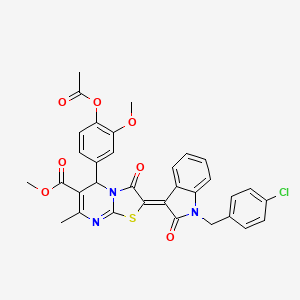 molecular formula C33H26ClN3O7S B11973709 methyl (2Z)-5-[4-(acetyloxy)-3-methoxyphenyl]-2-[1-(4-chlorobenzyl)-2-oxo-1,2-dihydro-3H-indol-3-ylidene]-7-methyl-3-oxo-2,3-dihydro-5H-[1,3]thiazolo[3,2-a]pyrimidine-6-carboxylate 