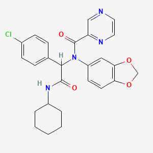 N-(1,3-benzodioxol-5-yl)-N-[1-(4-chlorophenyl)-2-(cyclohexylamino)-2-oxoethyl]-2-pyrazinecarboxamide