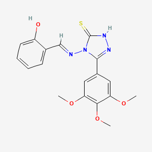 molecular formula C18H18N4O4S B11973776 4-{[(E)-(2-hydroxyphenyl)methylidene]amino}-5-(3,4,5-trimethoxyphenyl)-2,4-dihydro-3H-1,2,4-triazole-3-thione 