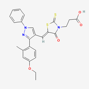 molecular formula C25H23N3O4S2 B11973820 3-[(5Z)-5-{[3-(4-ethoxy-2-methylphenyl)-1-phenyl-1H-pyrazol-4-yl]methylidene}-4-oxo-2-thioxo-1,3-thiazolidin-3-yl]propanoic acid 