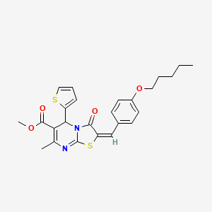 molecular formula C25H26N2O4S2 B11973874 Methyl (2E)-7-methyl-3-oxo-2-[4-(pentyloxy)benzylidene]-5-(2-thienyl)-2,3-dihydro-5H-[1,3]thiazolo[3,2-A]pyrimidine-6-carboxylate 