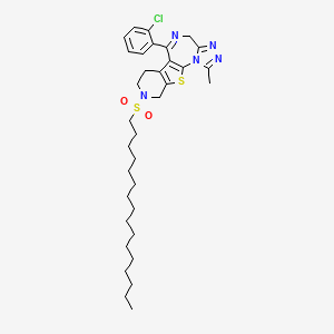 molecular formula C34H48ClN5O2S2 B1197408 9-(2-Chlorophenyl)-14-hexadecylsulfonyl-3-methyl-17-thia-2,4,5,8,14-pentazatetracyclo[8.7.0.02,6.011,16]heptadeca-1(10),3,5,8,11(16)-pentaene CAS No. 127279-06-5