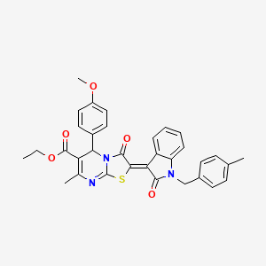 molecular formula C33H29N3O5S B11974101 ethyl (2Z)-5-(4-methoxyphenyl)-7-methyl-2-[1-(4-methylbenzyl)-2-oxo-1,2-dihydro-3H-indol-3-ylidene]-3-oxo-2,3-dihydro-5H-[1,3]thiazolo[3,2-a]pyrimidine-6-carboxylate 