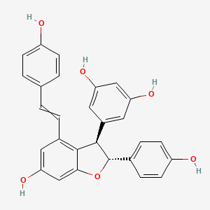 molecular formula C28H22O6 B1197421 5-[(2R,3R)-6-hydroxy-2-(4-hydroxyphenyl)-4-[2-(4-hydroxyphenyl)ethenyl]-2,3-dihydro-1-benzofuran-3-yl]benzene-1,3-diol 