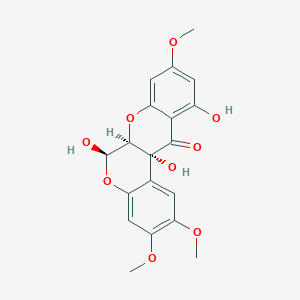 molecular formula C19H18O9 B1197422 (1)Benzopyrano(3,4-b)(1)benzopyran-12(6H)-one, 6a,12a-dihydro-6,1,12a-trihydroxy-2,3,9-trimethoxy- CAS No. 64461-44-5