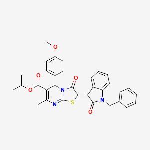 molecular formula C33H29N3O5S B11974261 Isopropyl (2Z)-2-(1-benzyl-2-oxo-1,2-dihydro-3H-indol-3-ylidene)-5-(4-methoxyphenyl)-7-methyl-3-oxo-2,3-dihydro-5H-[1,3]thiazolo[3,2-A]pyrimidine-6-carboxylate 