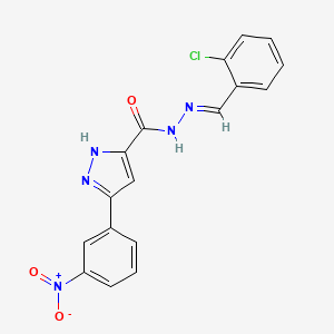 molecular formula C17H12ClN5O3 B11974305 N'-(2-Chlorobenzylidene)-3-(3-nitrophenyl)-1H-pyrazole-5-carbohydrazide CAS No. 303106-85-6