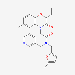 molecular formula C25H27N3O4 B1197434 2-(2-ethyl-6-methyl-3-oxo-1,4-benzoxazin-4-yl)-N-[(5-methyl-2-furanyl)methyl]-N-(3-pyridinylmethyl)acetamide 