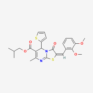 molecular formula C25H26N2O5S2 B11974429 Isobutyl (2E)-2-(2,3-dimethoxybenzylidene)-7-methyl-3-oxo-5-(2-thienyl)-2,3-dihydro-5H-[1,3]thiazolo[3,2-A]pyrimidine-6-carboxylate 