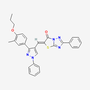 molecular formula C30H25N5O2S B11974461 (5Z)-5-{[3-(3-Methyl-4-propoxyphenyl)-1-phenyl-1H-pyrazol-4-YL]methylene}-2-phenyl[1,3]thiazolo[3,2-B][1,2,4]triazol-6(5H)-one 