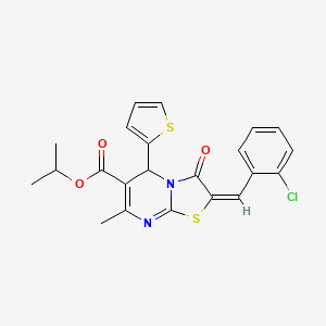 molecular formula C22H19ClN2O3S2 B11974466 Isopropyl (2E)-2-(2-chlorobenzylidene)-7-methyl-3-oxo-5-(2-thienyl)-2,3-dihydro-5H-[1,3]thiazolo[3,2-A]pyrimidine-6-carboxylate 