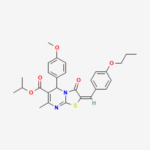 molecular formula C28H30N2O5S B11974567 Isopropyl (2E)-5-(4-methoxyphenyl)-7-methyl-3-oxo-2-(4-propoxybenzylidene)-2,3-dihydro-5H-[1,3]thiazolo[3,2-A]pyrimidine-6-carboxylate 