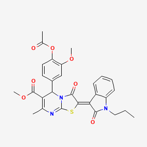 molecular formula C29H27N3O7S B11974668 methyl (2Z)-5-[4-(acetyloxy)-3-methoxyphenyl]-7-methyl-3-oxo-2-(2-oxo-1-propyl-1,2-dihydro-3H-indol-3-ylidene)-2,3-dihydro-5H-[1,3]thiazolo[3,2-a]pyrimidine-6-carboxylate 