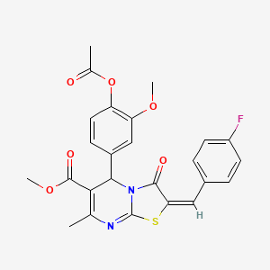 molecular formula C25H21FN2O6S B11974810 methyl (2E)-5-[4-(acetyloxy)-3-methoxyphenyl]-2-(4-fluorobenzylidene)-7-methyl-3-oxo-2,3-dihydro-5H-[1,3]thiazolo[3,2-a]pyrimidine-6-carboxylate 