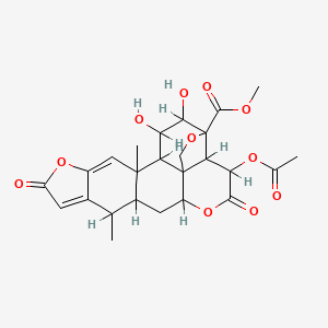 molecular formula C25H28O11 B1197493 methyl (1S,2R,3R,4S,5S,8R,9S,10R,13R,15S,16S)-10-acetyloxy-3,4-dihydroxy-1,16-dimethyl-11,19-dioxo-6,12,20-trioxahexacyclo[13.7.0.02,8.05,9.08,13.017,21]docosa-17,21-diene-5-carboxylate CAS No. 82290-17-3