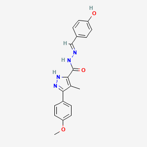 molecular formula C19H18N4O3 B11975057 N'-(4-Hydroxybenzylidene)-5-(4-methoxyphenyl)-4-methyl-1H-pyrazole-3-carbohydrazide CAS No. 303094-77-1