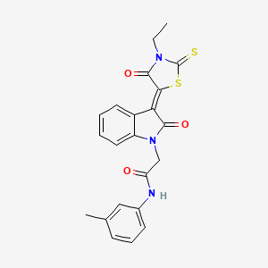 molecular formula C22H19N3O3S2 B11975124 2-[(3Z)-3-(3-ethyl-4-oxo-2-thioxo-1,3-thiazolidin-5-ylidene)-2-oxo-2,3-dihydro-1H-indol-1-yl]-N-(3-methylphenyl)acetamide 