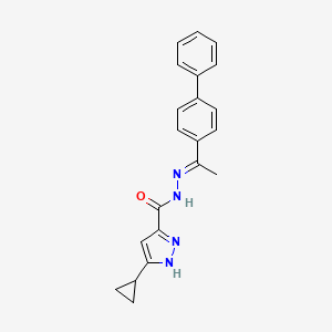 molecular formula C21H20N4O B11975208 N'-[(1E)-1-(biphenyl-4-yl)ethylidene]-5-cyclopropyl-1H-pyrazole-3-carbohydrazide 