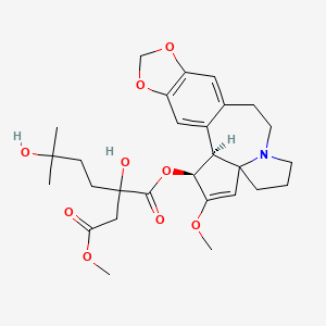 molecular formula C28H37NO9 B1197523 1-O-[(2S,3S)-4-Methoxy-16,18-dioxa-10-azapentacyclo[11.7.0.02,6.06,10.015,19]icosa-1(20),4,13,15(19)-tetraen-3-yl] 4-O-methyl 2-hydroxy-2-(3-hydroxy-3-methylbutyl)butanedioate CAS No. 62624-24-2