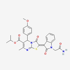 molecular formula C28H26N4O6S B11975253 Isopropyl (2Z)-2-[1-(2-amino-2-oxoethyl)-2-oxo-1,2-dihydro-3H-indol-3-ylidene]-5-(4-methoxyphenyl)-7-methyl-3-oxo-2,3-dihydro-5H-[1,3]thiazolo[3,2-A]pyrimidine-6-carboxylate 