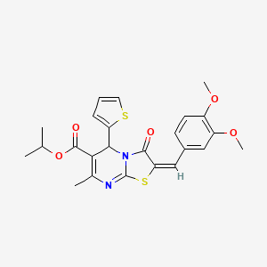 molecular formula C24H24N2O5S2 B11975273 isopropyl (2E)-2-(3,4-dimethoxybenzylidene)-7-methyl-3-oxo-5-(2-thienyl)-2,3-dihydro-5H-[1,3]thiazolo[3,2-a]pyrimidine-6-carboxylate 