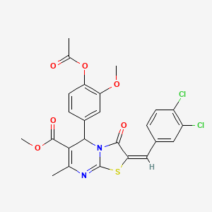 molecular formula C25H20Cl2N2O6S B11975323 methyl (2E)-5-[4-(acetyloxy)-3-methoxyphenyl]-2-(3,4-dichlorobenzylidene)-7-methyl-3-oxo-2,3-dihydro-5H-[1,3]thiazolo[3,2-a]pyrimidine-6-carboxylate 
