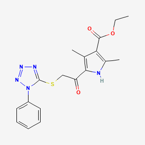 molecular formula C18H19N5O3S B11975430 ethyl 2,4-dimethyl-5-{2-[(1-phenyl-1H-1,2,3,4-tetrazol-5-yl)sulfanyl]acetyl}-1H-pyrrole-3-carboxylate 