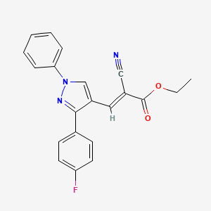 molecular formula C21H16FN3O2 B11975464 Ethyl 2-cyano-3-(3-(4-fluorophenyl)-1-phenyl-1H-pyrazol-4-YL)acrylate 
