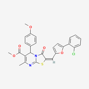 molecular formula C27H21ClN2O5S B11975562 Methyl (2E)-2-{[5-(2-chlorophenyl)-2-furyl]methylene}-5-(4-methoxyphenyl)-7-methyl-3-oxo-2,3-dihydro-5H-[1,3]thiazolo[3,2-A]pyrimidine-6-carboxylate 