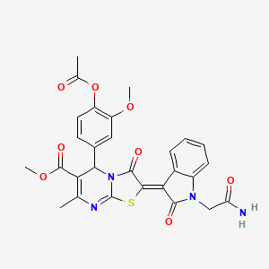 molecular formula C28H24N4O8S B11975639 methyl (2Z)-5-[4-(acetyloxy)-3-methoxyphenyl]-2-[1-(2-amino-2-oxoethyl)-2-oxo-1,2-dihydro-3H-indol-3-ylidene]-7-methyl-3-oxo-2,3-dihydro-5H-[1,3]thiazolo[3,2-a]pyrimidine-6-carboxylate 