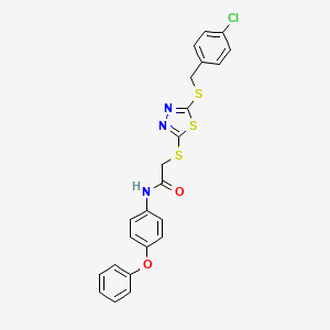 molecular formula C23H18ClN3O2S3 B11975673 2-({5-[(4-chlorobenzyl)sulfanyl]-1,3,4-thiadiazol-2-yl}sulfanyl)-N-(4-phenoxyphenyl)acetamide 