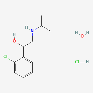 molecular formula C11H19Cl2NO2 B1197578 Benzyl alcohol, o-chloro-alpha-((isopropylamino)methyl)-, hydrochloride, monohydrate CAS No. 5588-22-7