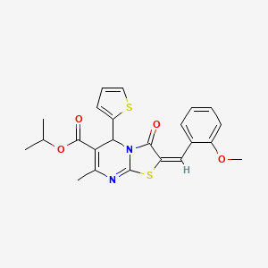 molecular formula C23H22N2O4S2 B11975841 isopropyl (2E)-2-(2-methoxybenzylidene)-7-methyl-3-oxo-5-(2-thienyl)-2,3-dihydro-5H-[1,3]thiazolo[3,2-a]pyrimidine-6-carboxylate 