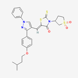 molecular formula C28H29N3O4S3 B11975850 (5Z)-3-(1,1-Dioxidotetrahydro-3-thienyl)-5-({3-[4-(isopentyloxy)phenyl]-1-phenyl-1H-pyrazol-4-YL}methylene)-2-thioxo-1,3-thiazolidin-4-one 