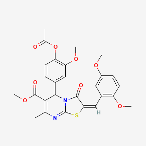 molecular formula C27H26N2O8S B11975957 methyl (2E)-5-[4-(acetyloxy)-3-methoxyphenyl]-2-(2,5-dimethoxybenzylidene)-7-methyl-3-oxo-2,3-dihydro-5H-[1,3]thiazolo[3,2-a]pyrimidine-6-carboxylate 