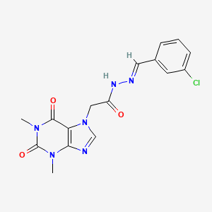 molecular formula C16H15ClN6O3 B11975983 N'-[(E)-(3-chlorophenyl)methylidene]-2-(1,3-dimethyl-2,6-dioxo-1,2,3,6-tetrahydro-7H-purin-7-yl)acetohydrazide 