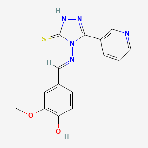 molecular formula C15H13N5O2S B11976035 2-methoxy-4-[(E)-{[3-(pyridin-3-yl)-5-sulfanyl-4H-1,2,4-triazol-4-yl]imino}methyl]phenol 
