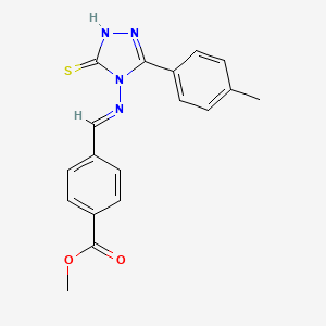 molecular formula C18H16N4O2S B11976040 methyl 4-((E)-{[3-mercapto-5-(4-methylphenyl)-4H-1,2,4-triazol-4-yl]imino}methyl)benzoate 