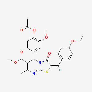 molecular formula C27H26N2O7S B11976067 methyl (2E)-5-[4-(acetyloxy)-3-methoxyphenyl]-2-(4-ethoxybenzylidene)-7-methyl-3-oxo-2,3-dihydro-5H-[1,3]thiazolo[3,2-a]pyrimidine-6-carboxylate 