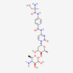 molecular formula C29H42N6O10 B1197613 Benzamide, 4-((2-amino-3-hydroxy-2-methyl-1-oxopropyl)amino)-N-(1-(2,6-dideoxy-4-O-(4,6-dideoxy-4-(dimethylamino)-alpha-D-glucopyranosyl)-beta-D-arabino-hexopyranosyl)-1,2-dihydro-2-oxo-4-pyrimidinyl)-, (S)- 