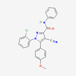 molecular formula C24H17ClN4O2 B1197629 1H-Pyrazole-3-carboxamide, 1-(2-chlorophenyl)-4-cyano-5-(4-methoxyphenyl)-N-phenyl- CAS No. 312494-20-5