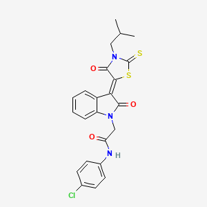 molecular formula C23H20ClN3O3S2 B11976419 N-(4-Chlorophenyl)-2-[(3Z)-3-(3-isobutyl-4-oxo-2-thioxo-1,3-thiazolidin-5-ylidene)-2-oxo-2,3-dihydro-1H-indol-1-YL]acetamide 
