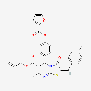 molecular formula C30H24N2O6S B11976580 Allyl (2E)-5-[4-(2-furoyloxy)phenyl]-7-methyl-2-(4-methylbenzylidene)-3-oxo-2,3-dihydro-5H-[1,3]thiazolo[3,2-A]pyrimidine-6-carboxylate 