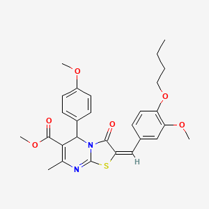 molecular formula C28H30N2O6S B11976590 methyl (2E)-2-(4-butoxy-3-methoxybenzylidene)-5-(4-methoxyphenyl)-7-methyl-3-oxo-2,3-dihydro-5H-[1,3]thiazolo[3,2-a]pyrimidine-6-carboxylate 