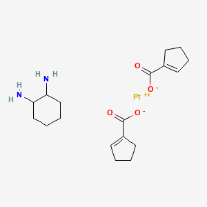 molecular formula C18H28N2O4Pt B1197670 Bis(cyclopentenecarboxylato)-1,2-diaminocyclohexane-platinum(II) CAS No. 96322-71-3