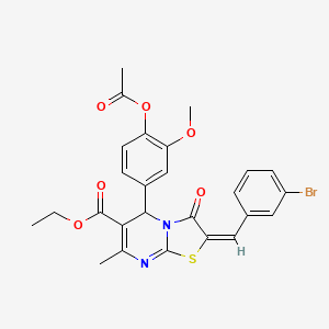 molecular formula C26H23BrN2O6S B11976815 ethyl (2E)-5-[4-(acetyloxy)-3-methoxyphenyl]-2-(3-bromobenzylidene)-7-methyl-3-oxo-2,3-dihydro-5H-[1,3]thiazolo[3,2-a]pyrimidine-6-carboxylate 