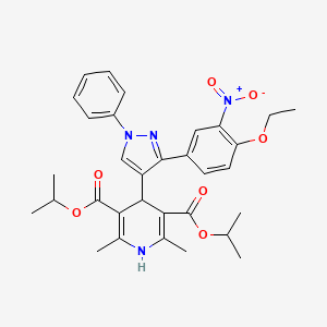 molecular formula C32H36N4O7 B11976863 Diisopropyl 4-[3-(4-ethoxy-3-nitrophenyl)-1-phenyl-1H-pyrazol-4-YL]-2,6-dimethyl-1,4-dihydro-3,5-pyridinedicarboxylate 